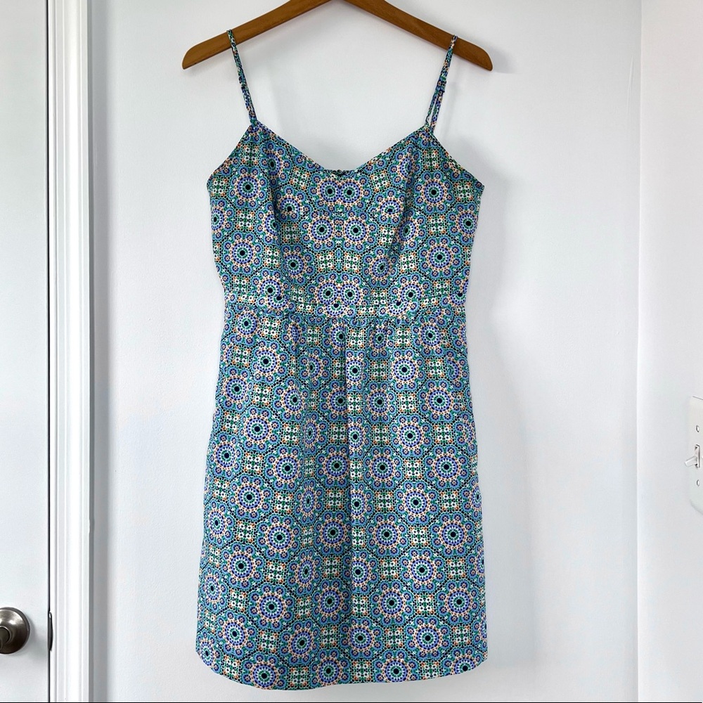 J. Crew Women’s Geometric Print Dress w/ Pockets, Blue, Green & Orange, Size 6